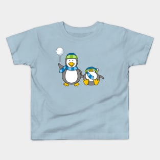 Snowballing Penguins Kids T-Shirt